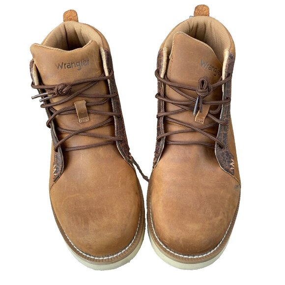 Wrangler Leather Work Boots Men's 11 Medium Heritage Wedge kmq0001 Height 4" EUC - Picture 3 of 10